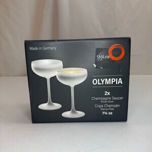Stolzle Lausitz Olympia Champagne Coupe Saucer Glasses White Silver Set of 2